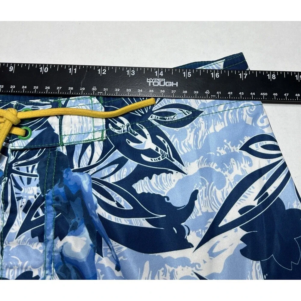 Reef Mens Vtg Y2K Board Shorts 36 Blue Bikini Tropical Floral Swim Trunks Surf